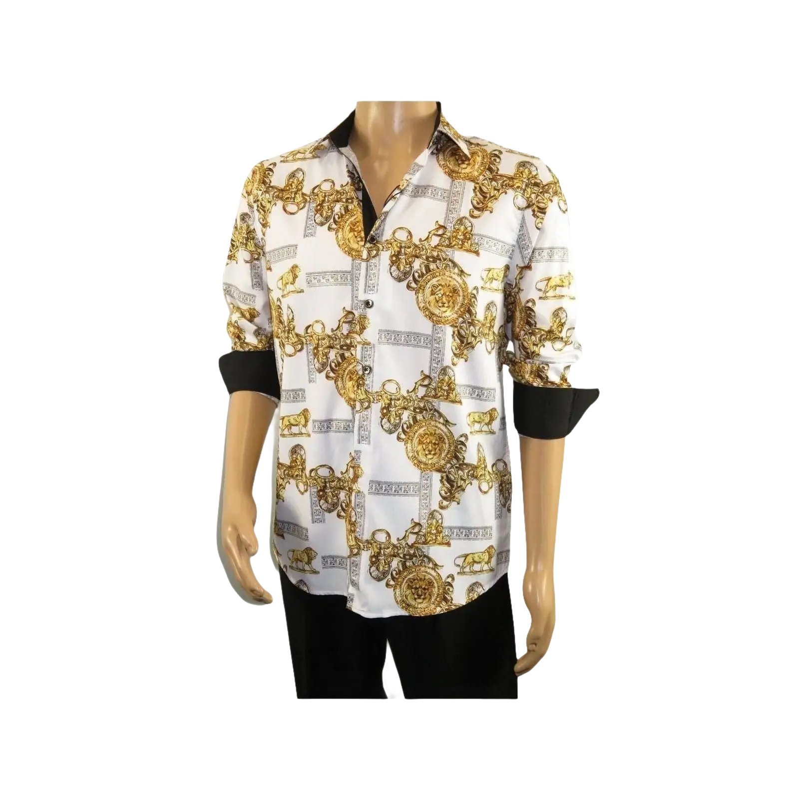 Men Sports Shirt by DE - NIKO Long Sleeves Fashion Print Soft Modal DSA125 White - J.Valintin Men's Wear Legend - 99377