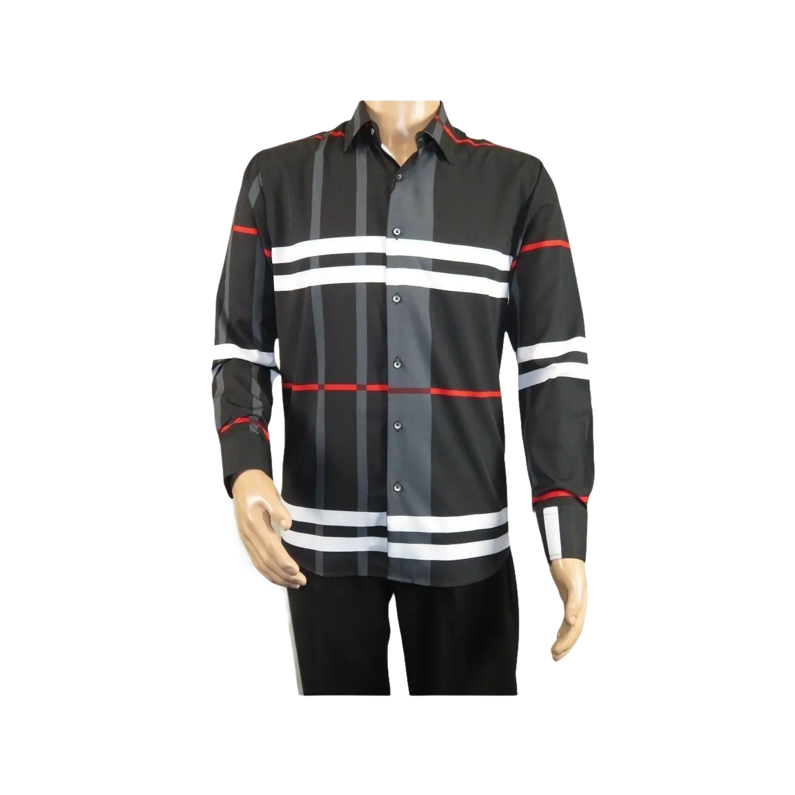 Men Sports Shirt by DE - NIKO Long Sleeves Fashion Print Soft Modal NK1010 Black - J.Valintin Men's Wear Legend - 100156