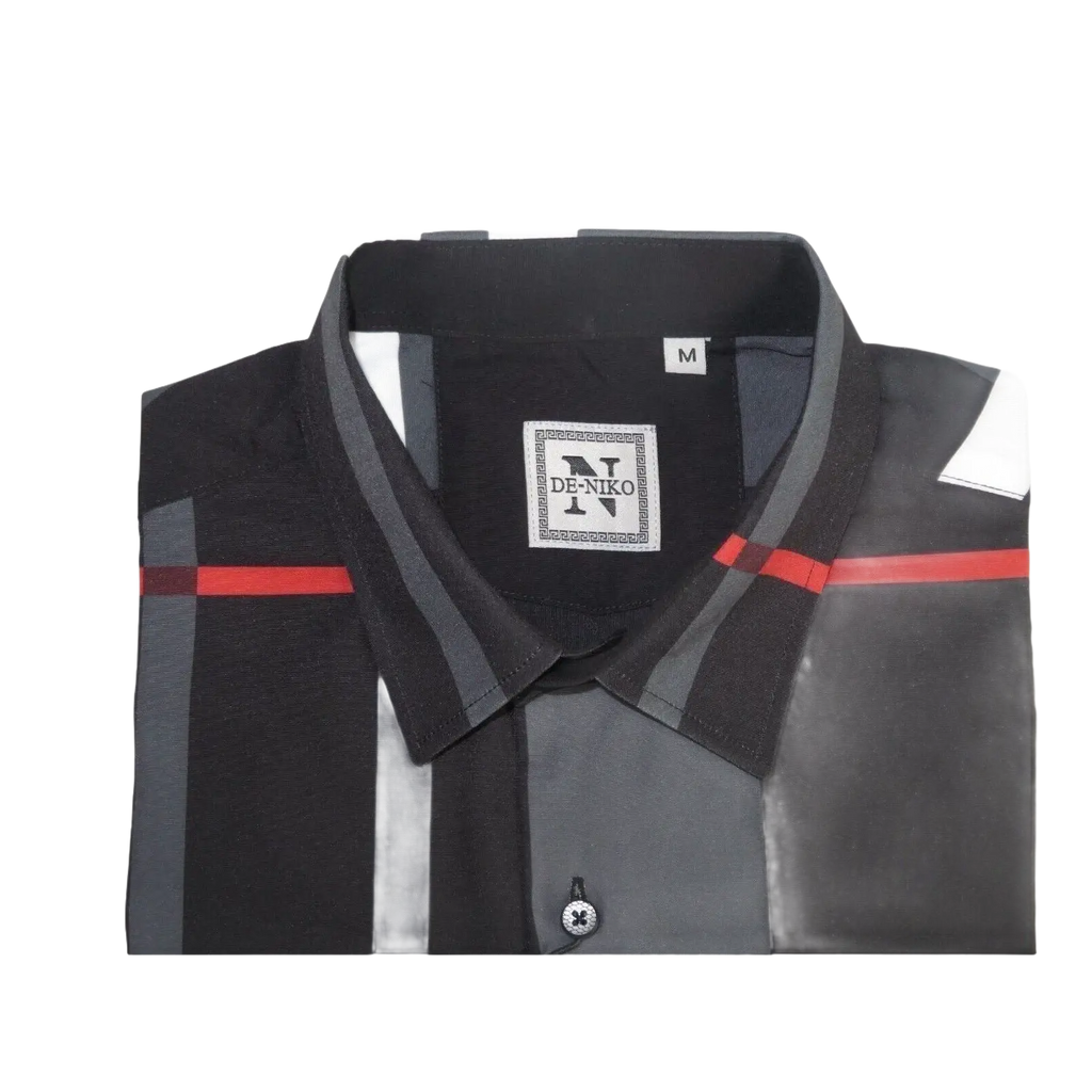 Men Sports Shirt by DE - NIKO Long Sleeves Fashion Print Soft Modal NK1010 Black - J.Valintin Men's Wear Legend - 100156