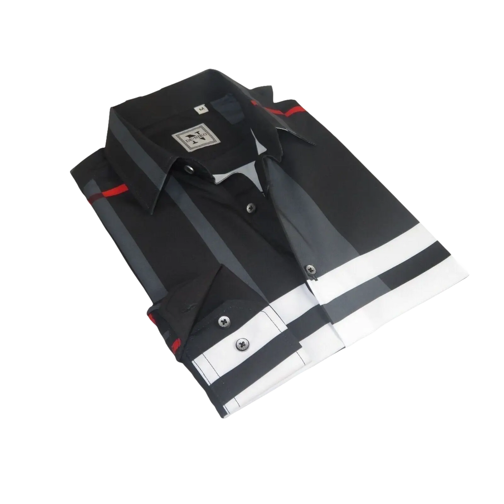 Men Sports Shirt by DE - NIKO Long Sleeves Fashion Print Soft Modal NK1010 Black - J.Valintin Men's Wear Legend - 100156