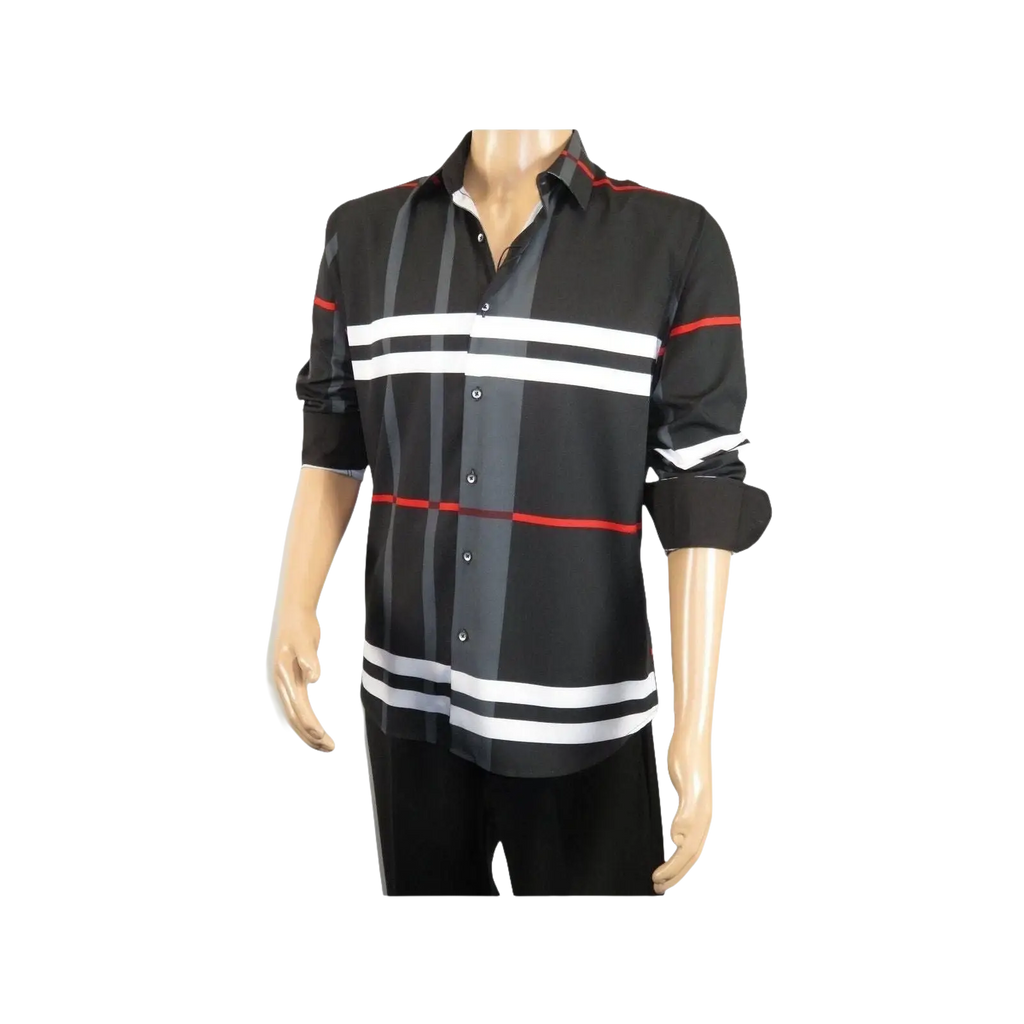 Men Sports Shirt by DE - NIKO Long Sleeves Fashion Print Soft Modal NK1010 Black - J.Valintin Men's Wear Legend - 100156