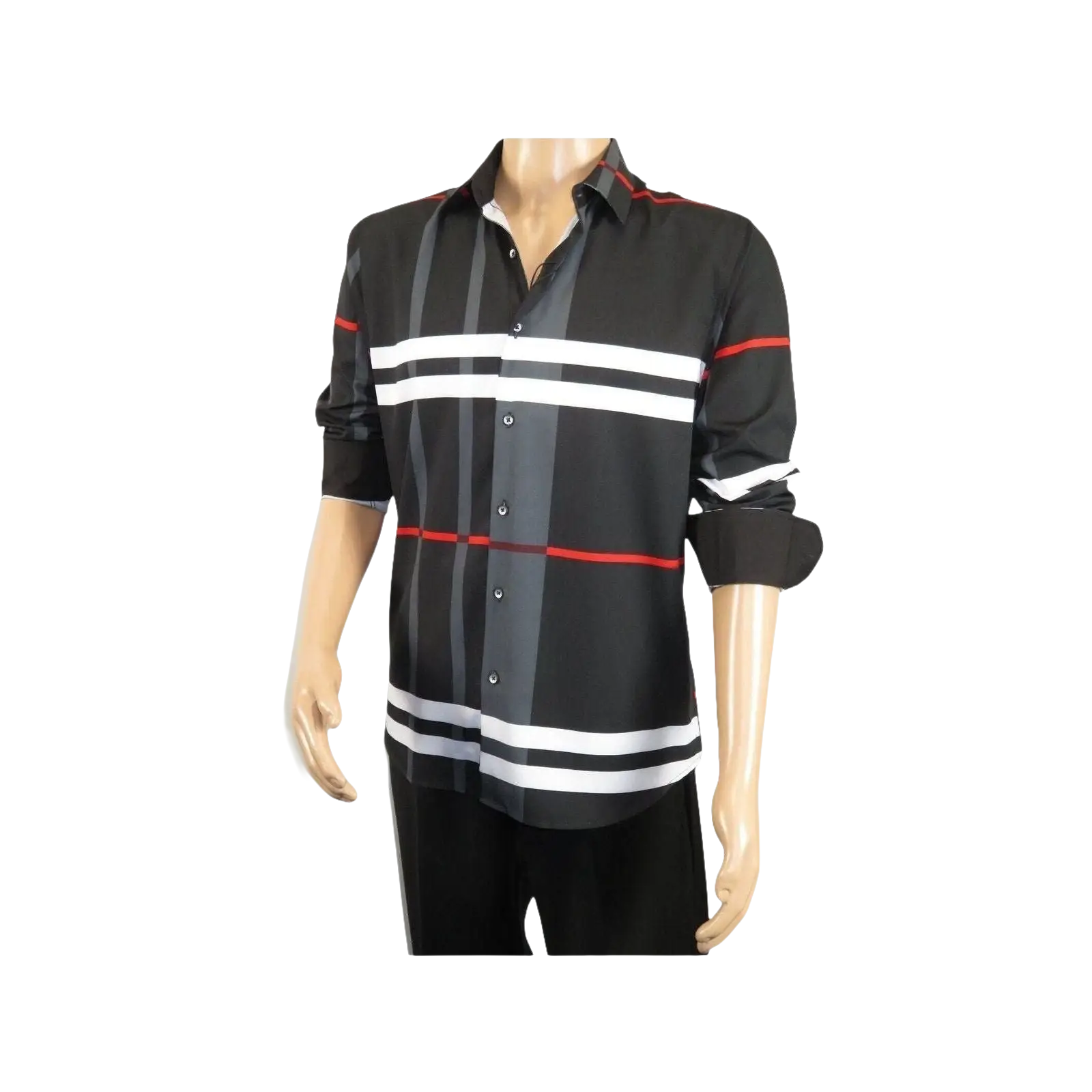 Men Sports Shirt by DE - NIKO Long Sleeves Fashion Print Soft Modal NK1010 Black - J.Valintin Men's Wear Legend - 100156
