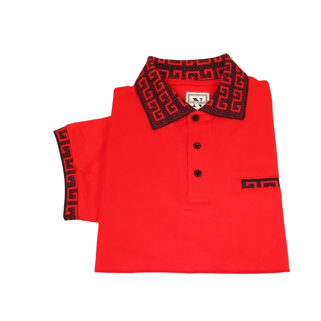 Men Sports Shirt DE - NIKO Short Sleeves Cotton Fashion Polo Shirt DBK109 Red - J.Valintin Men's Wear Legend - 99317