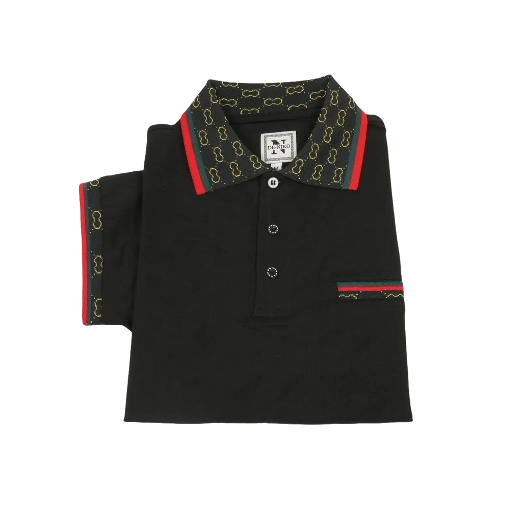 Men Sports Shirt DE - NIKO Short Sleeves Cotton Fashion Polo Shirt DBK113 Black - J.Valintin Men's Wear Legend - 99347