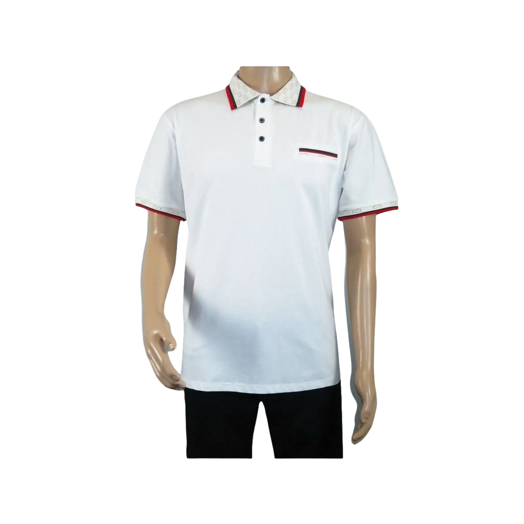 Men Sports Shirt DE - NIKO Short Sleeves Cotton Fashion Polo Shirt DBK113 White - J.Valintin Men's Wear Legend - 99353