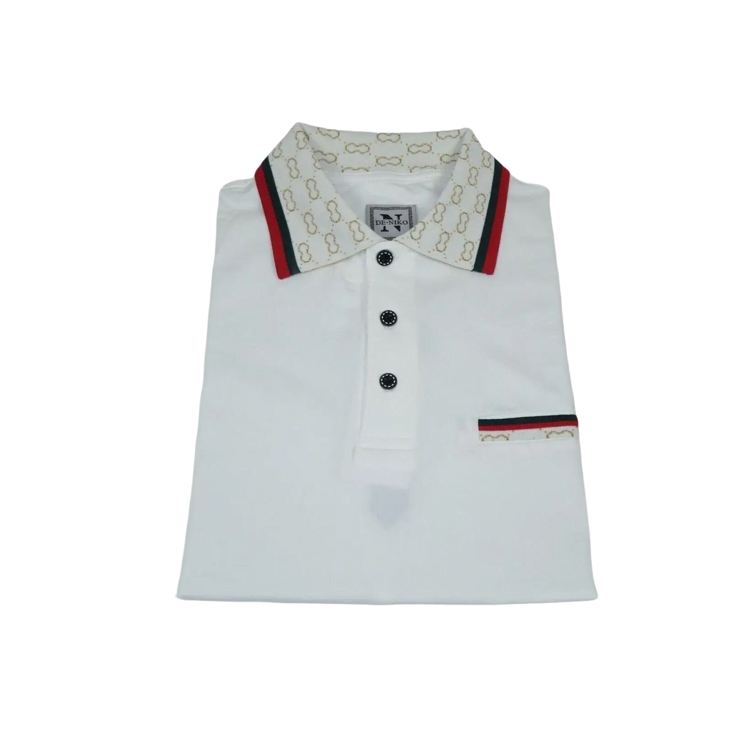 Men Sports Shirt DE - NIKO Short Sleeves Cotton Fashion Polo Shirt DBK113 White - J.Valintin Men's Wear Legend - 99353