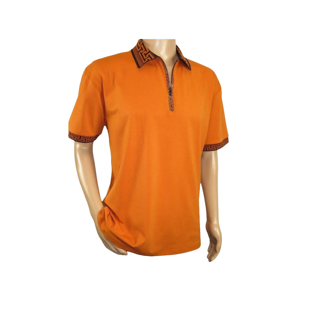 Men Sports Shirt DE - NIKO Short Sleeves Cotton Zipper Polo Shirt DBK104 Rust - J.Valintin Men's Wear Legend - 99341