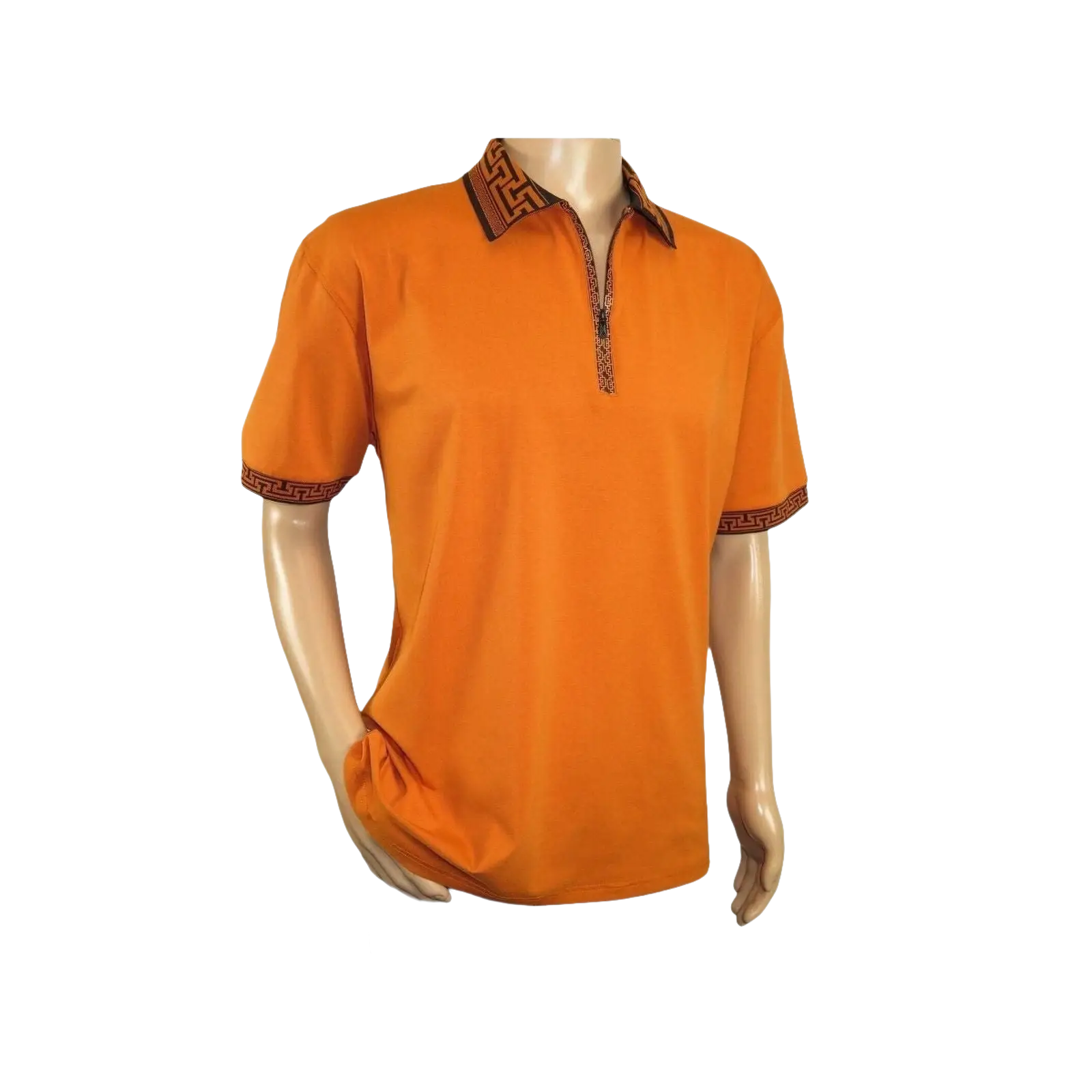 Men Sports Shirt DE - NIKO Short Sleeves Cotton Zipper Polo Shirt DBK104 Rust - J.Valintin Men's Wear Legend - 99341
