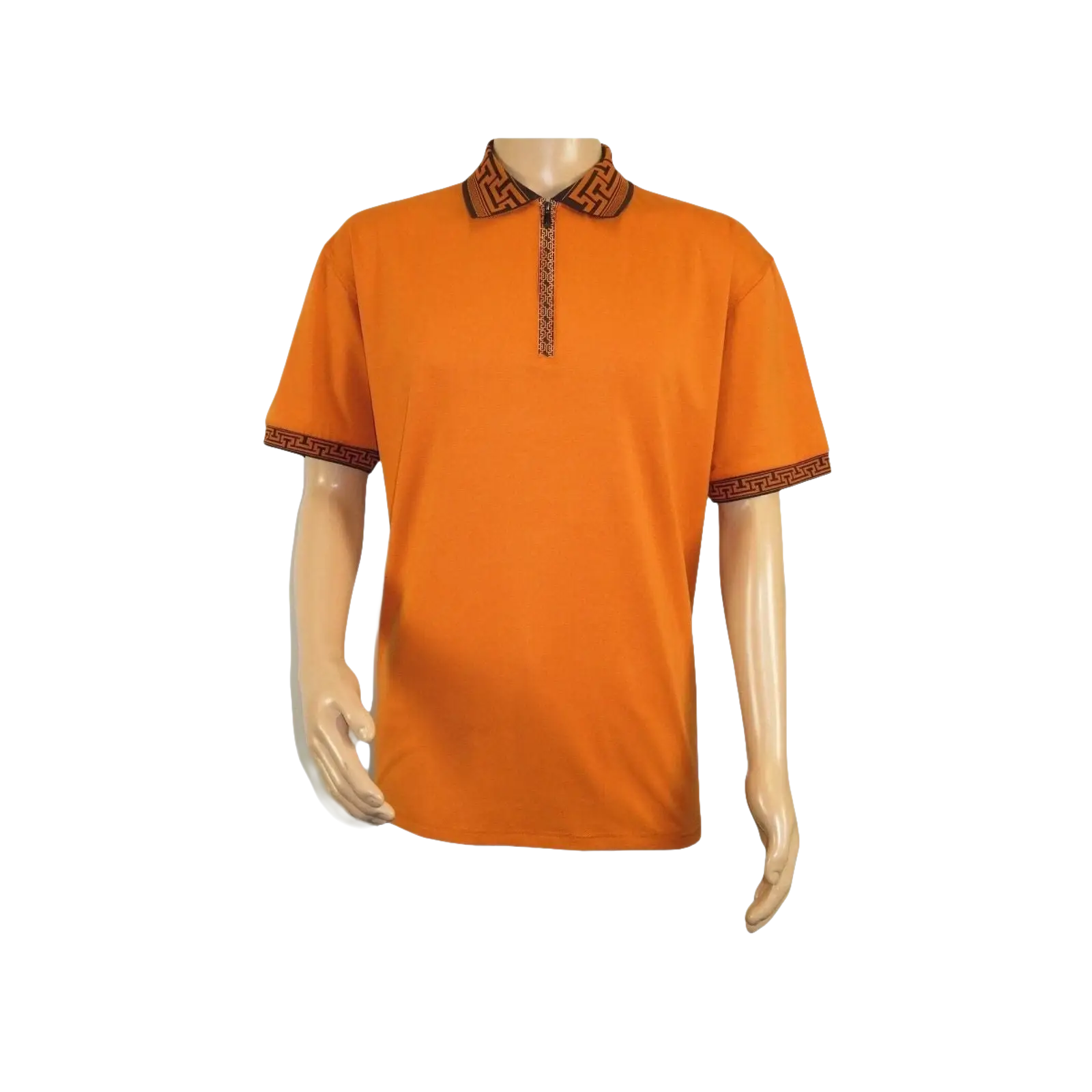 Men Sports Shirt DE - NIKO Short Sleeves Cotton Zipper Polo Shirt DBK104 Rust - J.Valintin Men's Wear Legend - 99341