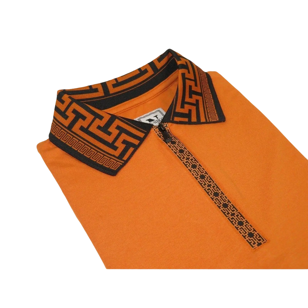Men Sports Shirt DE - NIKO Short Sleeves Cotton Zipper Polo Shirt DBK104 Rust - J.Valintin Men's Wear Legend - 99341