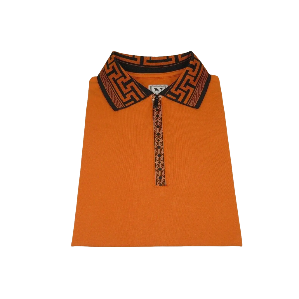 Men Sports Shirt DE - NIKO Short Sleeves Cotton Zipper Polo Shirt DBK104 Rust - J.Valintin Men's Wear Legend - 99341