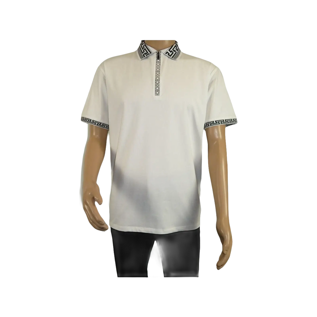 Men Sports Shirt DE - NIKO Short Sleeves Cotton Zipper Polo Shirt DBK104 White - J.Valintin Men's Wear Legend - 99335