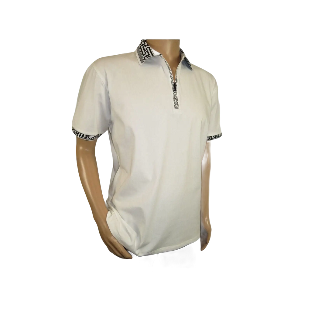 Men Sports Shirt DE - NIKO Short Sleeves Cotton Zipper Polo Shirt DBK104 White - J.Valintin Men's Wear Legend - 99335