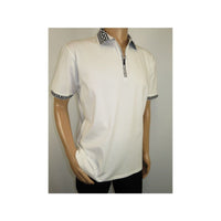 Men Sports Shirt DE - NIKO Short Sleeves Cotton Zipper Polo Shirt DBK104 White - J.Valintin Men's Wear Legend - 99335
