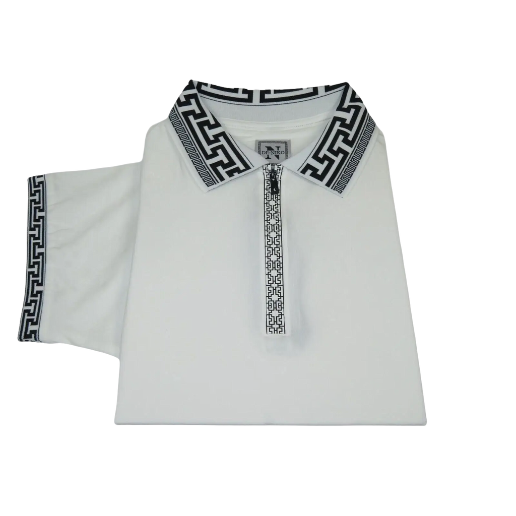 Men Sports Shirt DE - NIKO Short Sleeves Cotton Zipper Polo Shirt DBK104 White - J.Valintin Men's Wear Legend - 99335