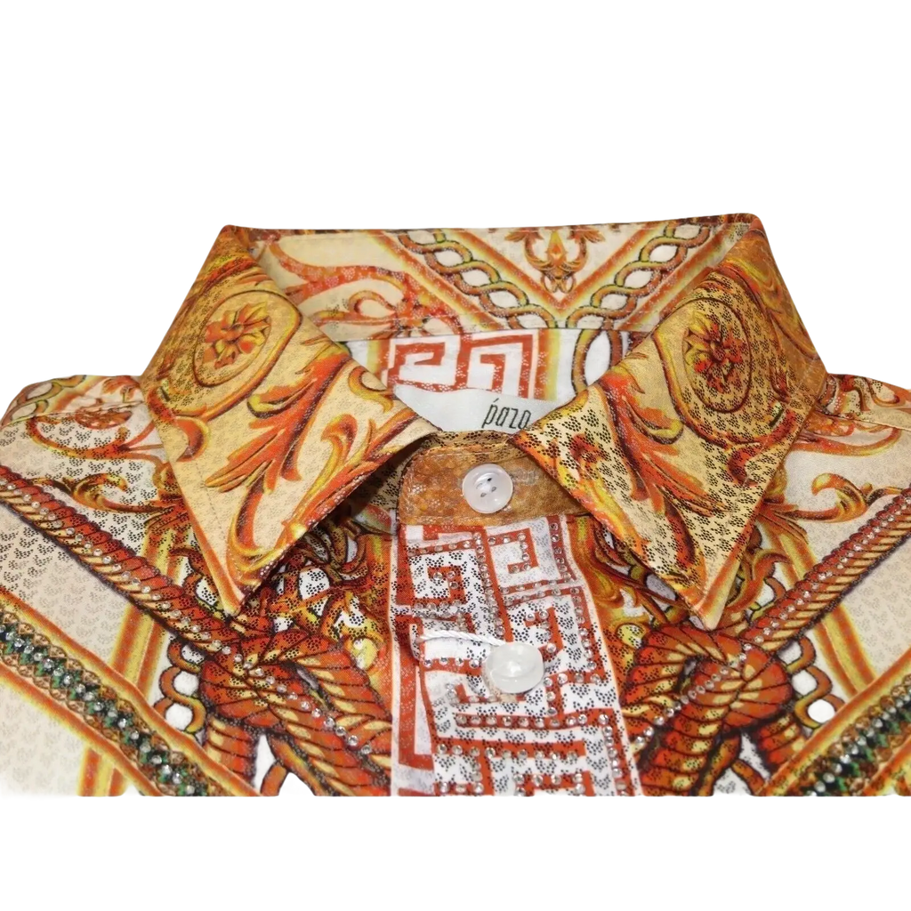 Men Sports Shirt PAZO by DE - NIKO Long Sleeves Medallion Print Soft DNK6903 Gold - J.Valintin Men's Wear Legend - 100613