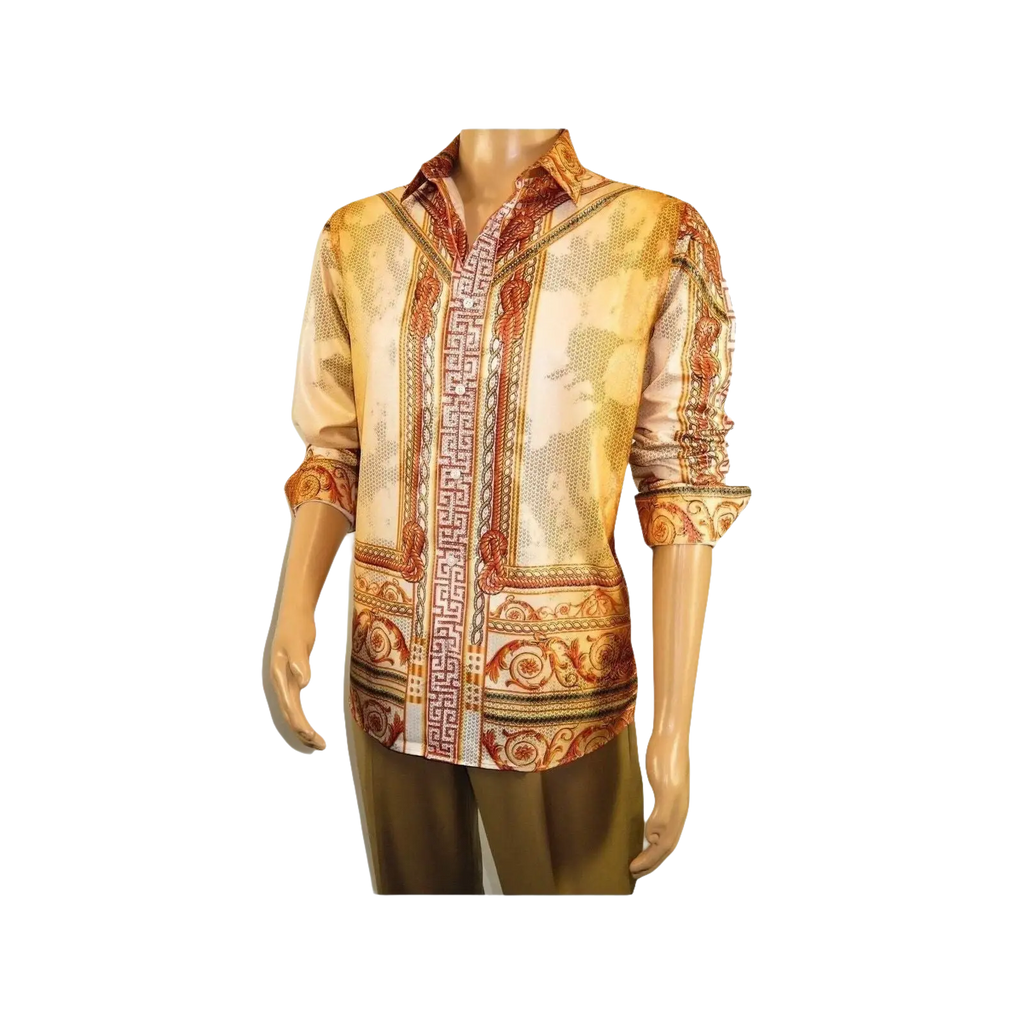 Men Sports Shirt PAZO by DE - NIKO Long Sleeves Medallion Print Soft DNK6903 Gold - J.Valintin Men's Wear Legend - 100613
