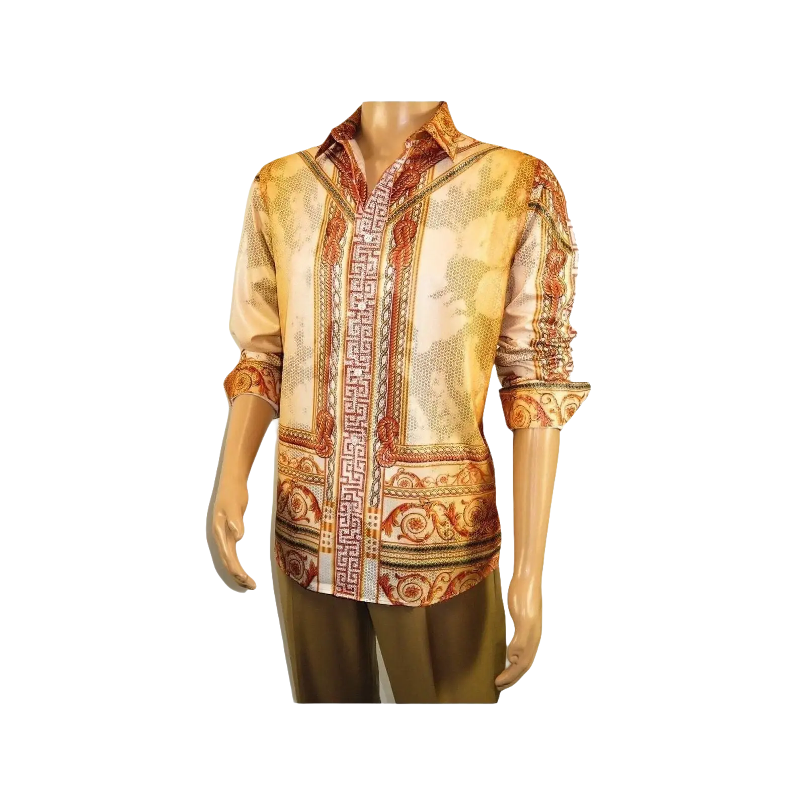 Men Sports Shirt PAZO by DE - NIKO Long Sleeves Medallion Print Soft DNK6903 Gold - J.Valintin Men's Wear Legend - 100613