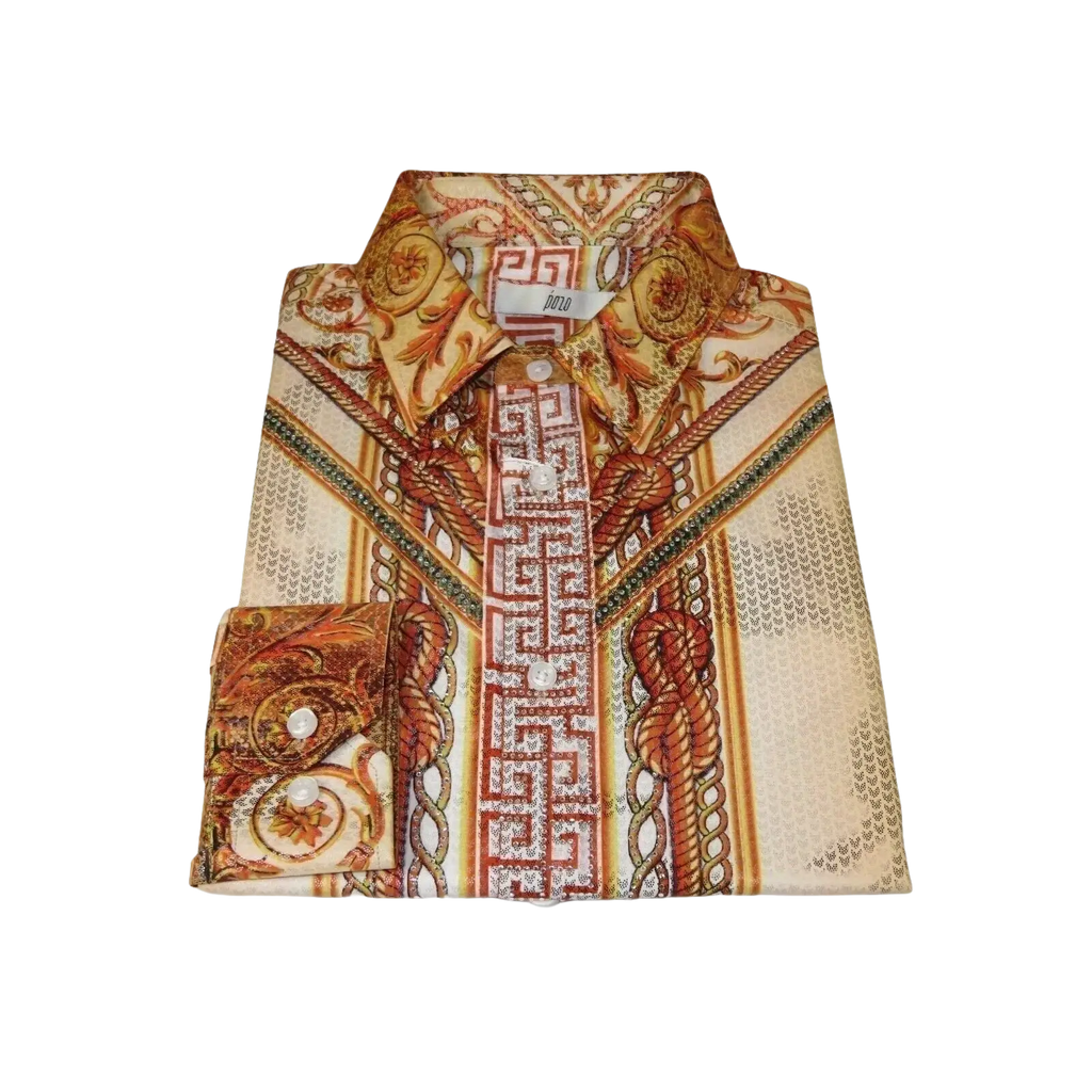 Men Sports Shirt PAZO by DE - NIKO Long Sleeves Medallion Print Soft DNK6903 Gold - J.Valintin Men's Wear Legend - 100613