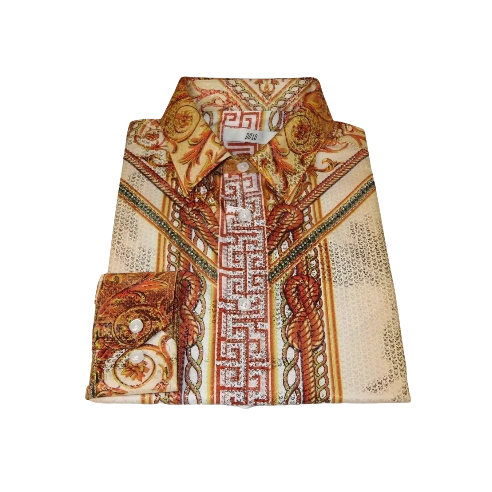 Men Sports Shirt PAZO by DE - NIKO Long Sleeves Medallion Print Soft DNK6903 Gold - J.Valintin Men's Wear Legend - 100613
