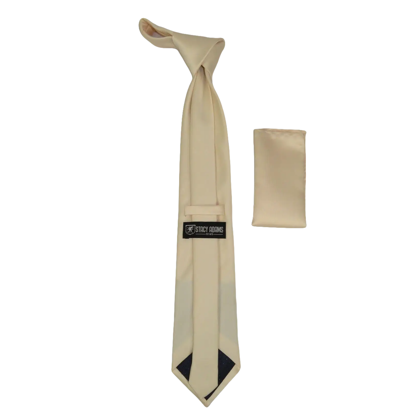 Men Stacy Adams Neck tie Hanky Set Business Formal Solid Color Satin S7 Beige - J.Valintin Men's Wear Legend - 24783