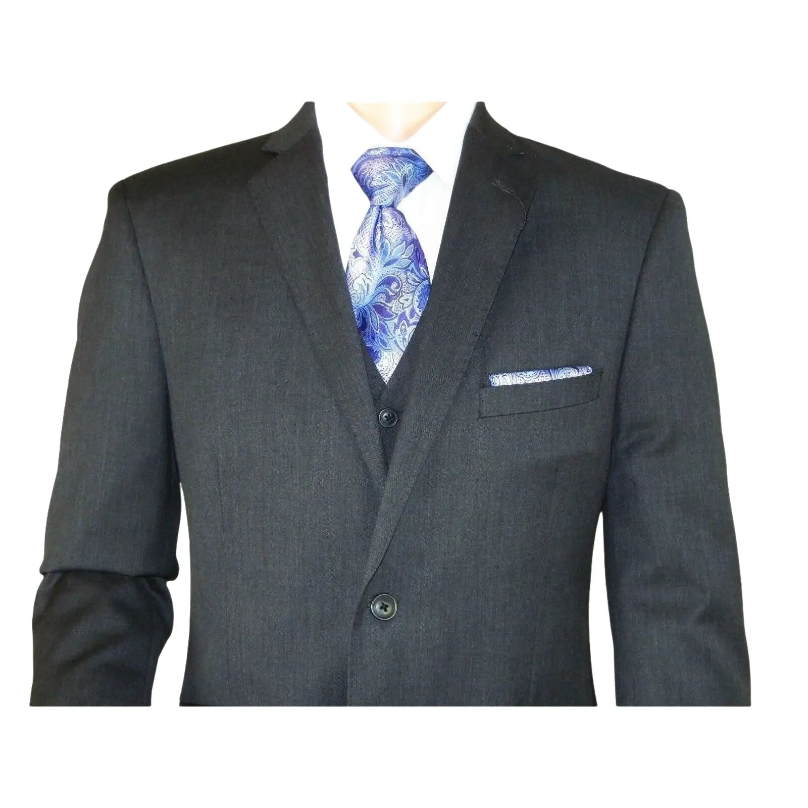 Men Suit ADOLFO 3Pc 100% Soft Wool Vested Business Formal 2 Button 1608 Charcoal - J.Valintin Men's Wear Legend - 26748