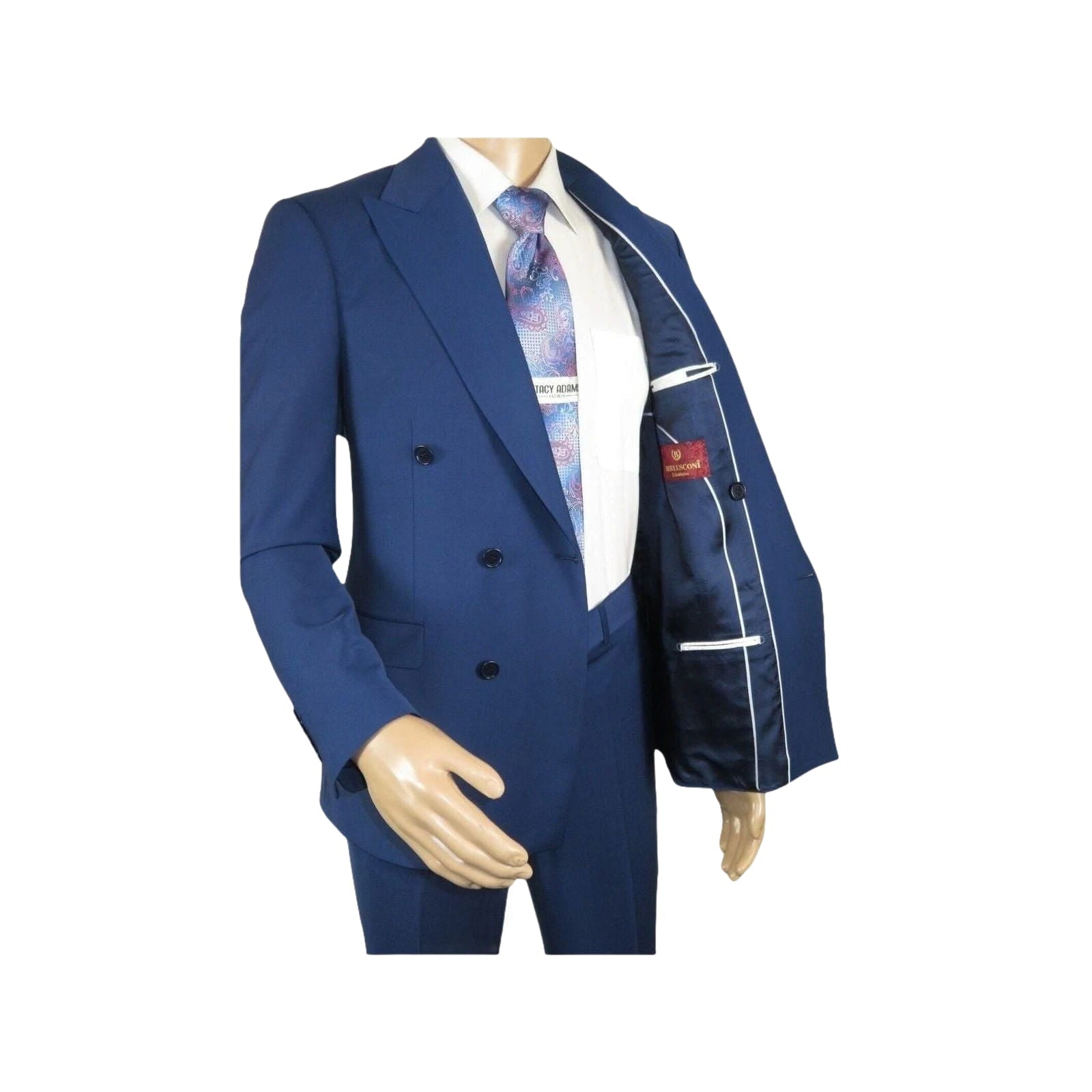 Men Suit BERLUSCONI Turkey 100% Italian Wool 180's Double Breasted #Ber22 Blue - J.Valintin Men's Wear Legend - 98622