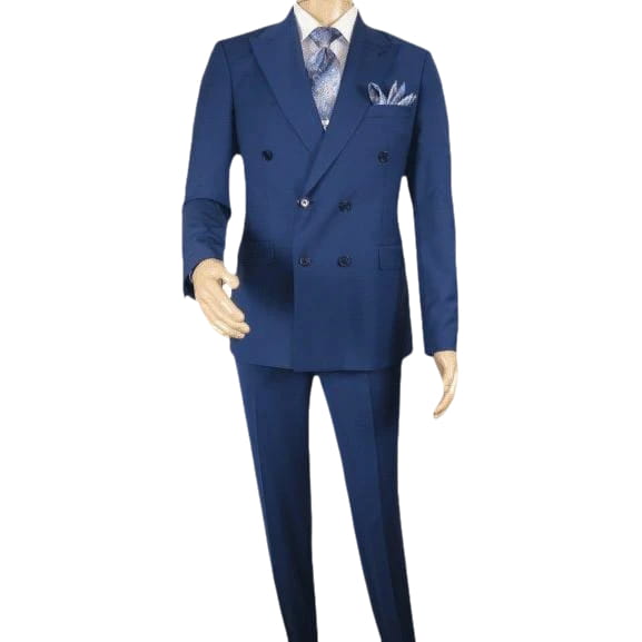 Men Suit BERLUSCONI Turkey 100% Italian Wool 180's Double Breasted #Ber22 Blue - J.Valintin Men's Wear Legend - 98622