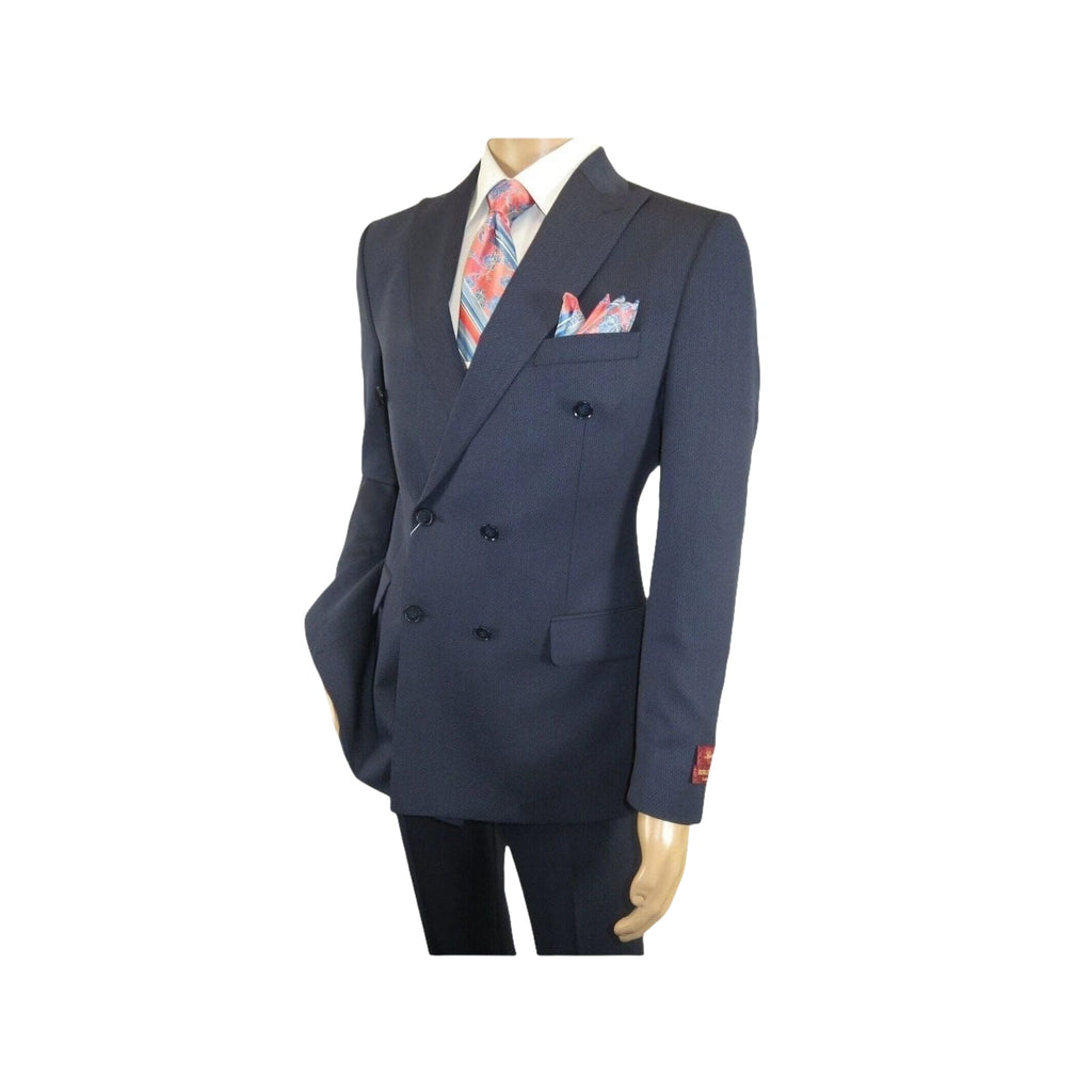 Men Suit BERLUSCONI Turkey 100% Italian Wool 180's Double Breasted #Ber32 Navy - J.Valintin Men's Wear Legend - 100983