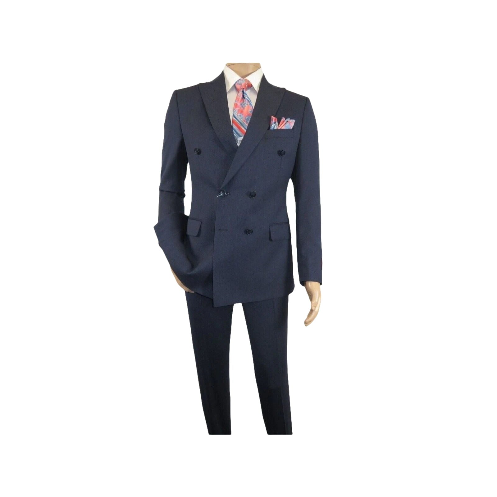 Men Suit BERLUSCONI Turkey 100% Italian Wool 180's Double Breasted #Ber32 Navy - J.Valintin Men's Wear Legend - 100983