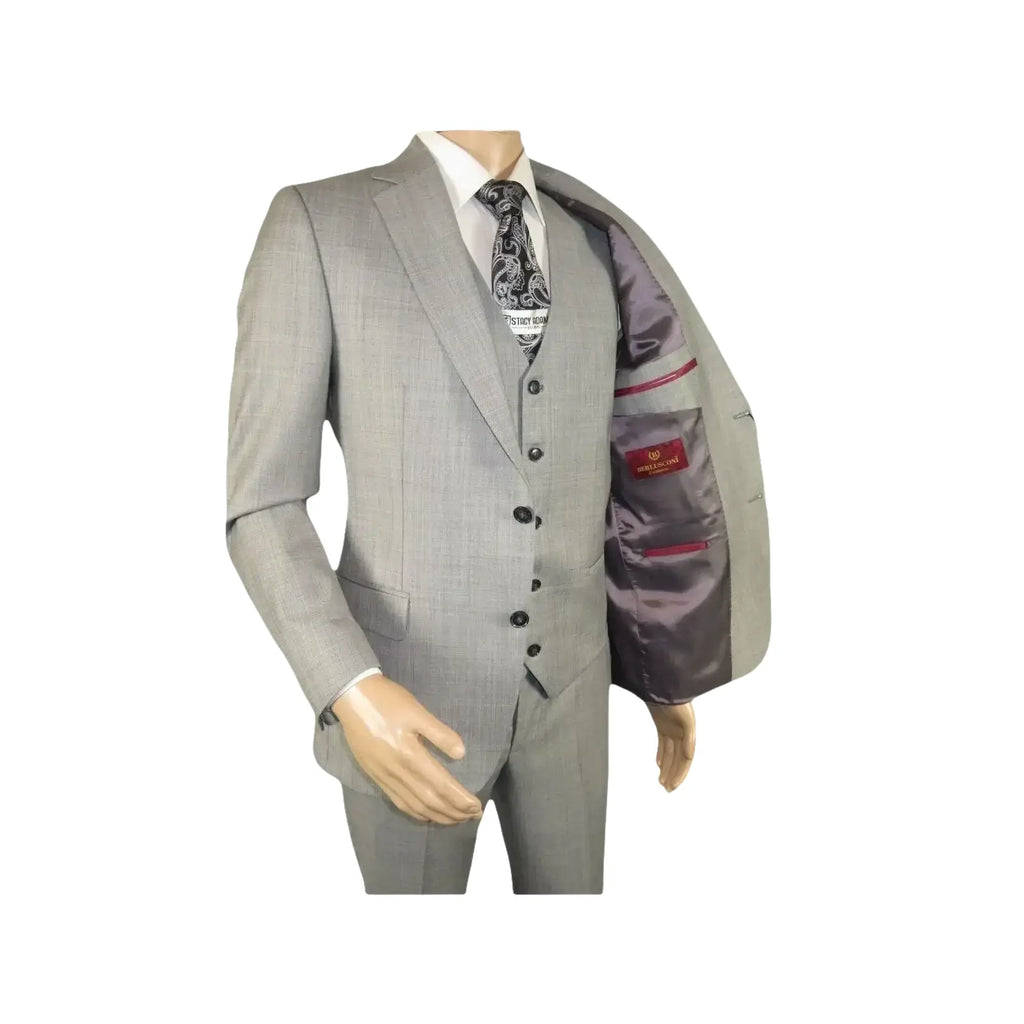 Men Suit BERLUSCONI Turkey 100% Italian Wool Super 180's 3pc Vested #Ber10 Gray - J.Valintin Men's Wear Legend - 98538