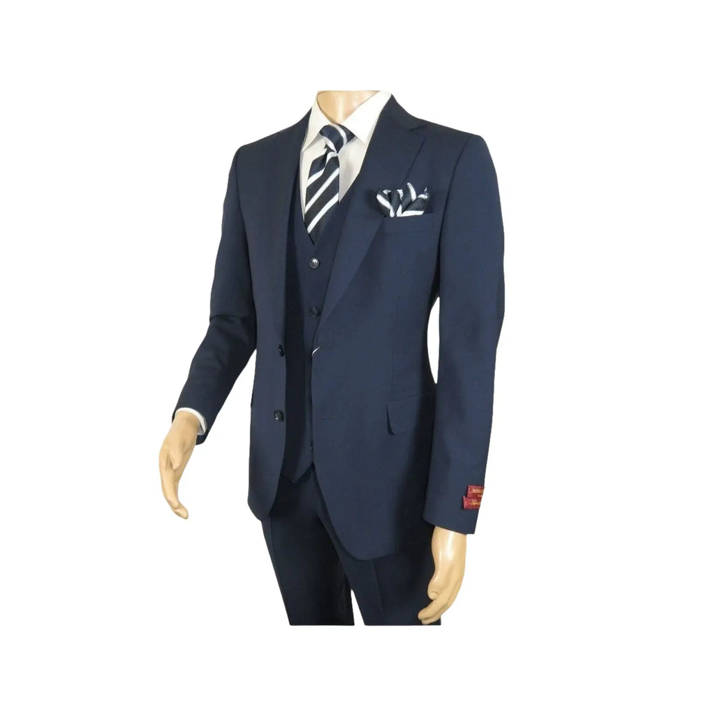Men Suit BERLUSCONI Turkey 100% Italian Wool Super 180's 3pc Vested #Ber20 Navy - J.Valintin Men's Wear Legend - 98608