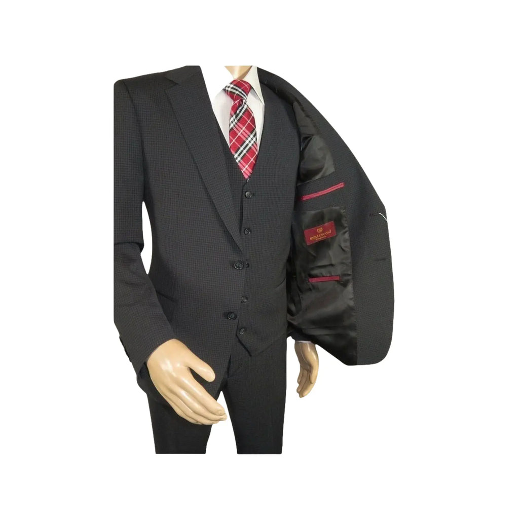 Men Suit BERLUSCONI Turkey 100% Italian Wool Super 180's 3pc Vested #Ber21 Black - J.Valintin Men's Wear Legend - 98615