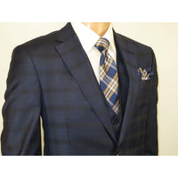 Men Suit BERLUSCONI Turkey 100% Italian Wool Super 180's 3pc Vested #Ber24 Navy - J.Valintin Men's Wear Legend - 99852