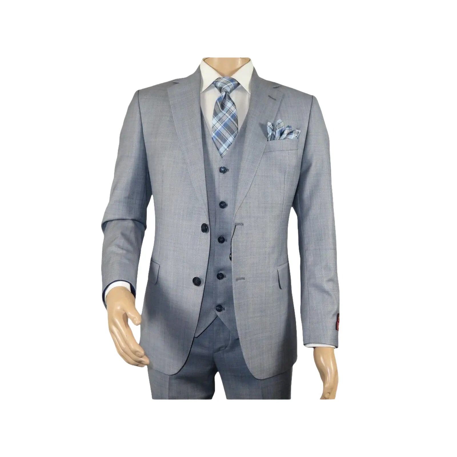 Men Suit BERLUSCONI Turkey 100% Italian Wool Super 180's 3pc Vested #Ber7 Sky - J.Valintin Men's Wear Legend - 98517