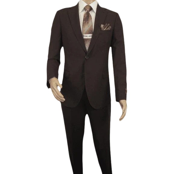 Men Suit BERLUSCONI Turkey 100% Italian Wool Super 180's #Ber30 Brown/Burgundy - J.Valintin Men's Wear Legend - 100970
