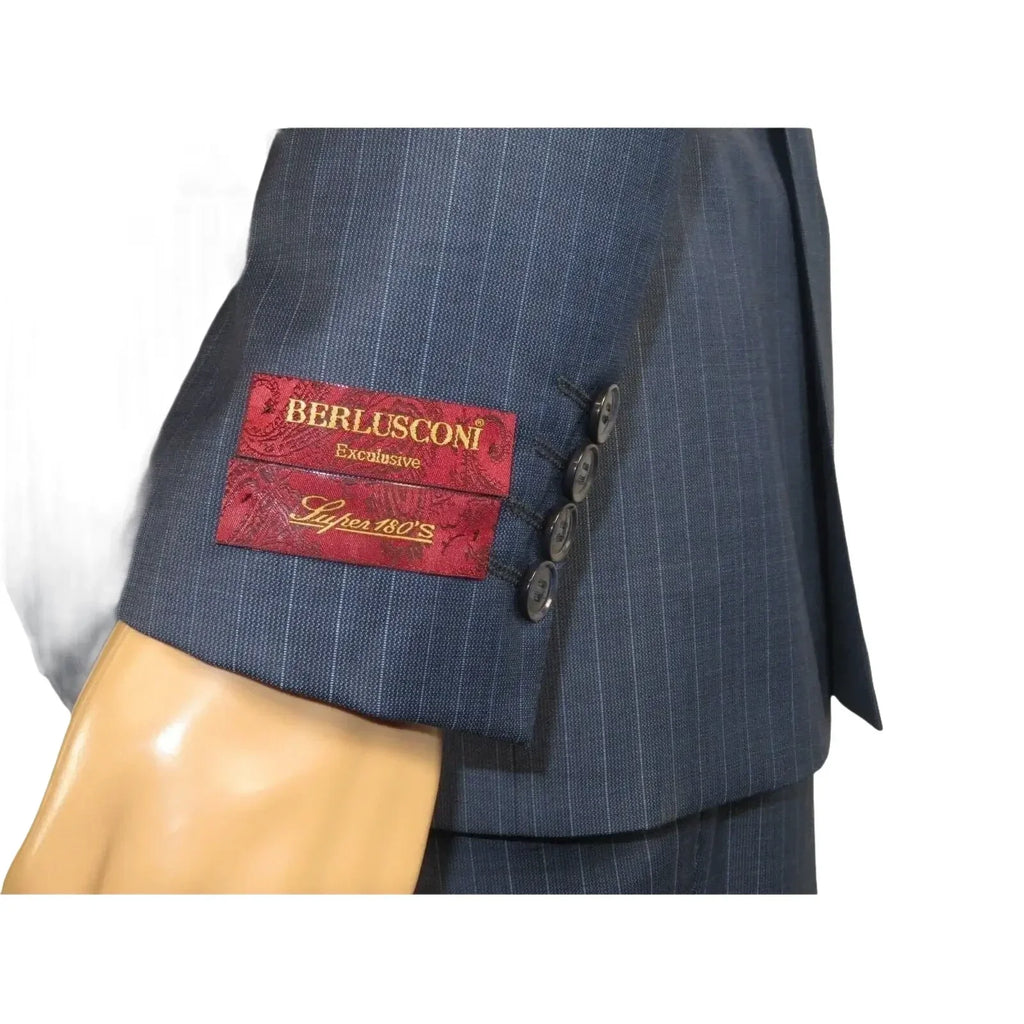 Men Suit BERLUSCONI Turkey 100% Italian Wool Super 180's Vested #Ber1 Navy Blue - J.Valintin Men's Wear Legend - 98475