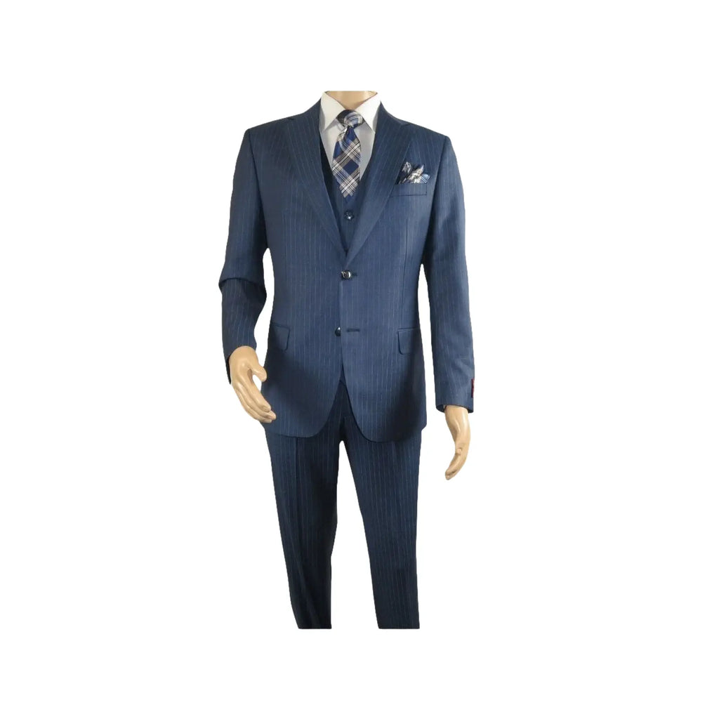 Men Suit BERLUSCONI Turkey 100% Italian Wool Super 180's Vested #Ber1 Navy Blue - J.Valintin Men's Wear Legend - 98475