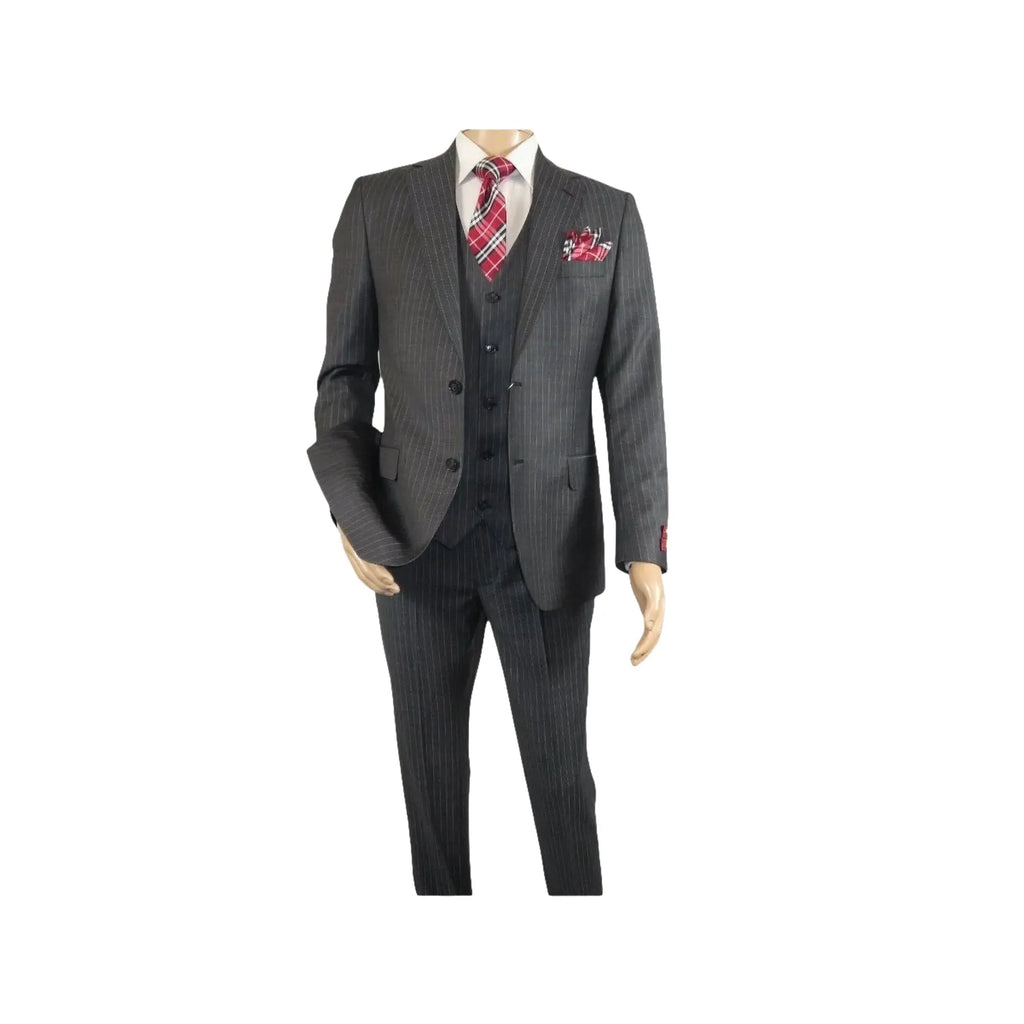 Men Suit BERLUSCONI Turkey 100% Italian Wool Super 180's Vested #Ber2 Charcoal - J.Valintin Men's Wear Legend - 98482