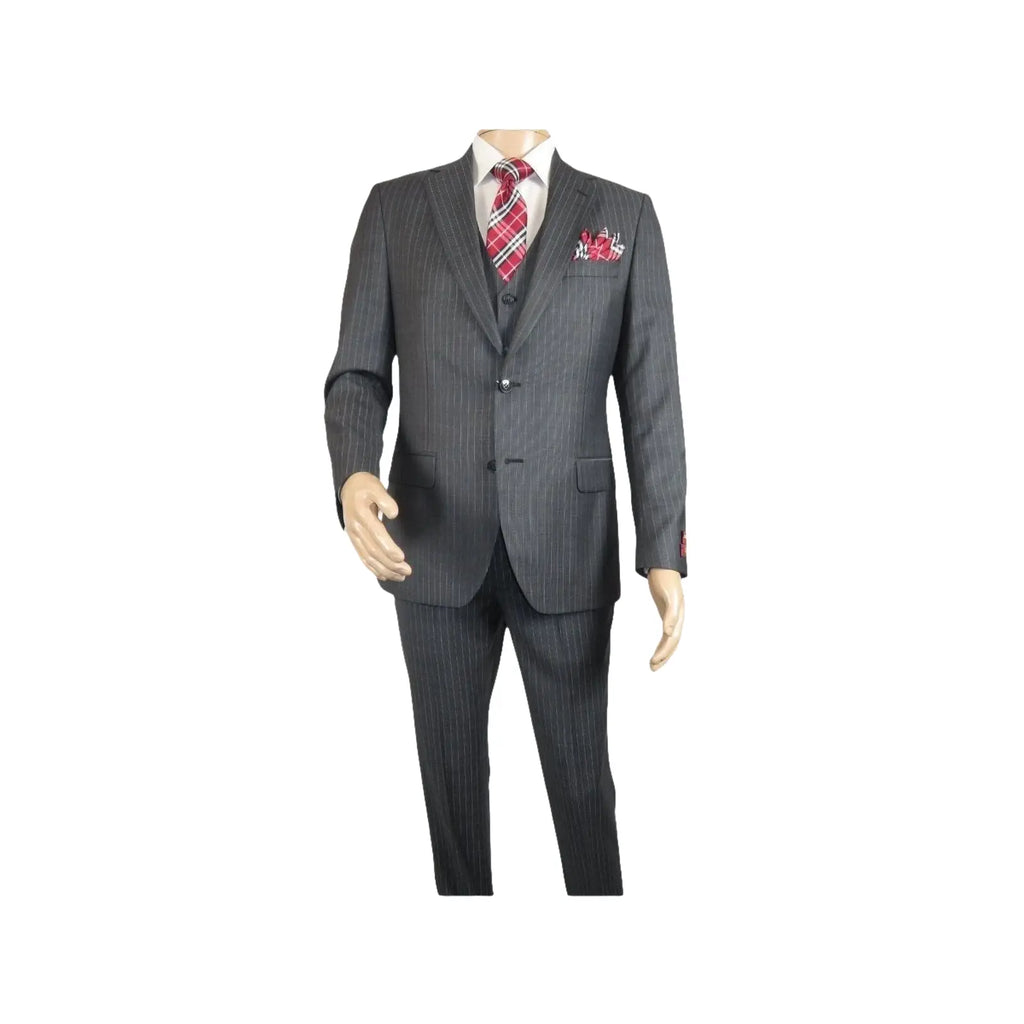 Men Suit BERLUSCONI Turkey 100% Italian Wool Super 180's Vested #Ber2 Charcoal - J.Valintin Men's Wear Legend - 98482