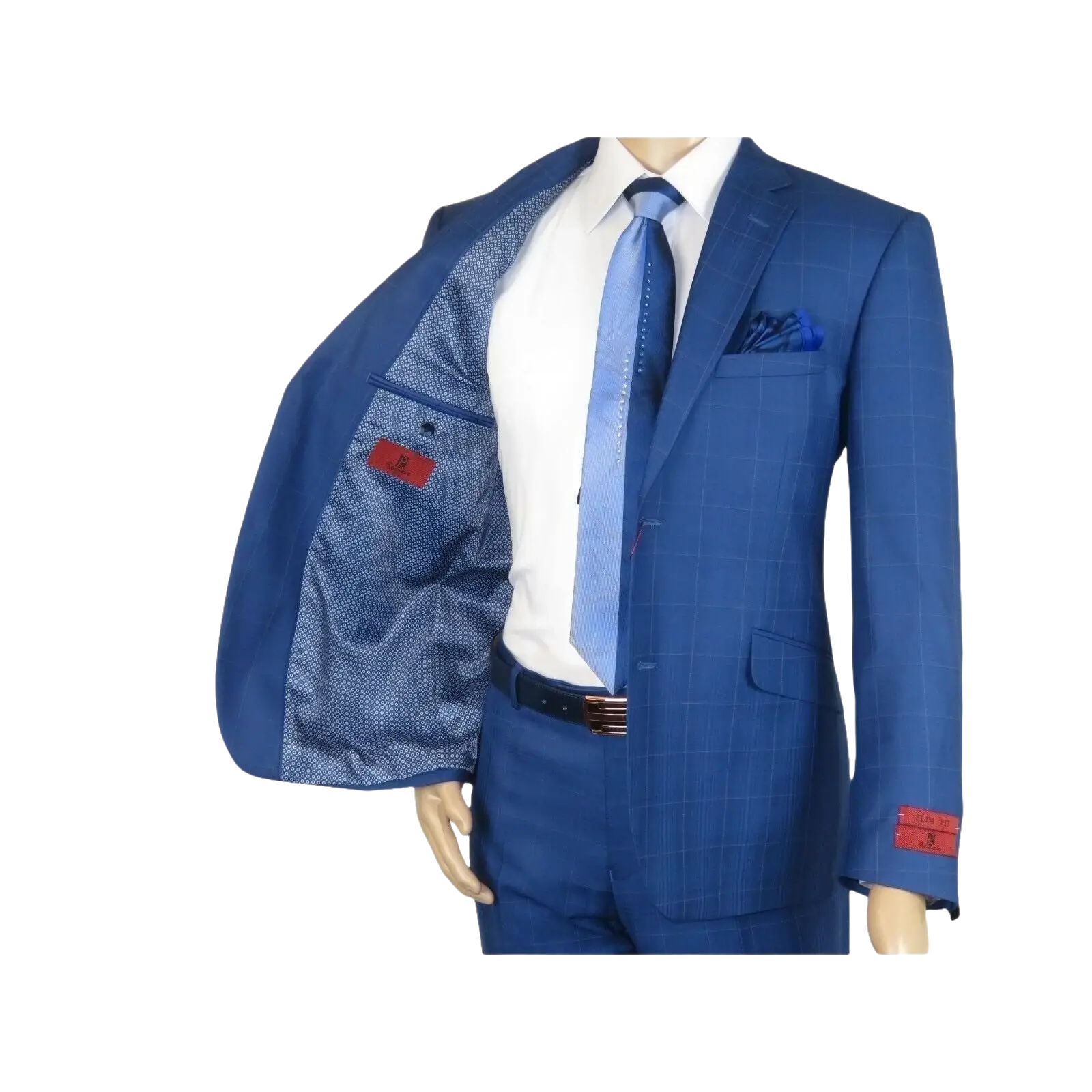 Men Suit By Renoir Window pane English Plaid Slim Fit Side Vents Fit 291 - 20 Blue - J.Valintin Men's Wear Legend - 93914