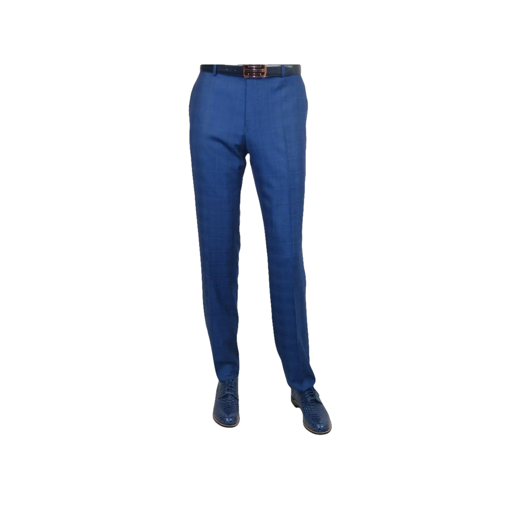 Men Suit By Renoir Window pane English Plaid Slim Fit Side Vents Fit 291 - 20 Blue - J.Valintin Men's Wear Legend - 93914