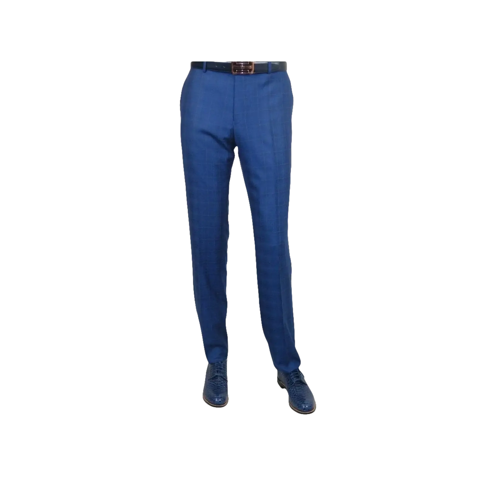 Men Suit By Renoir Window pane English Plaid Slim Fit Side Vents Fit 291 - 20 Blue - J.Valintin Men's Wear Legend - 93914