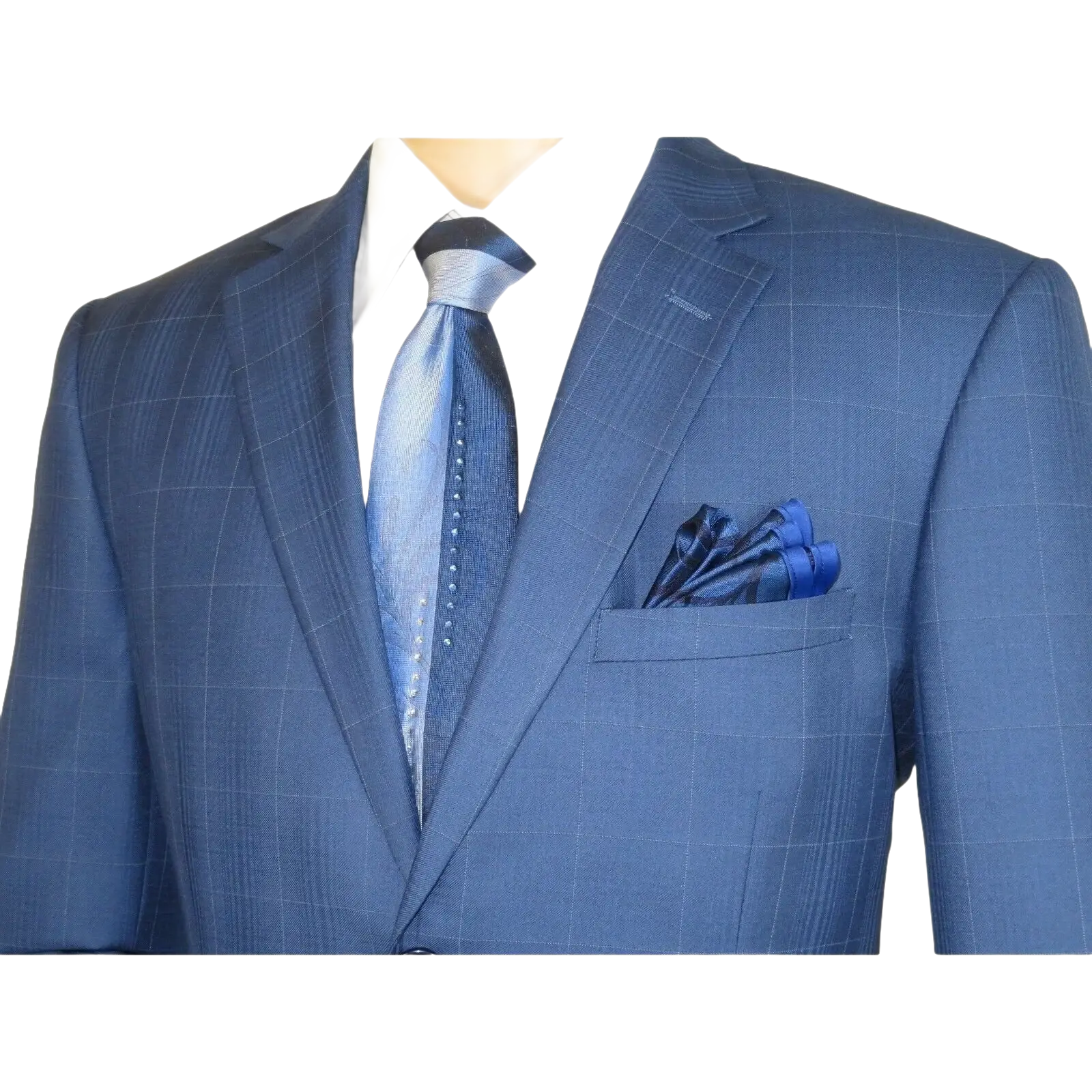 Men Suit By Renoir Window pane English Plaid Slim Fit Side Vents Fit 291 - 20 Blue - J.Valintin Men's Wear Legend - 93914