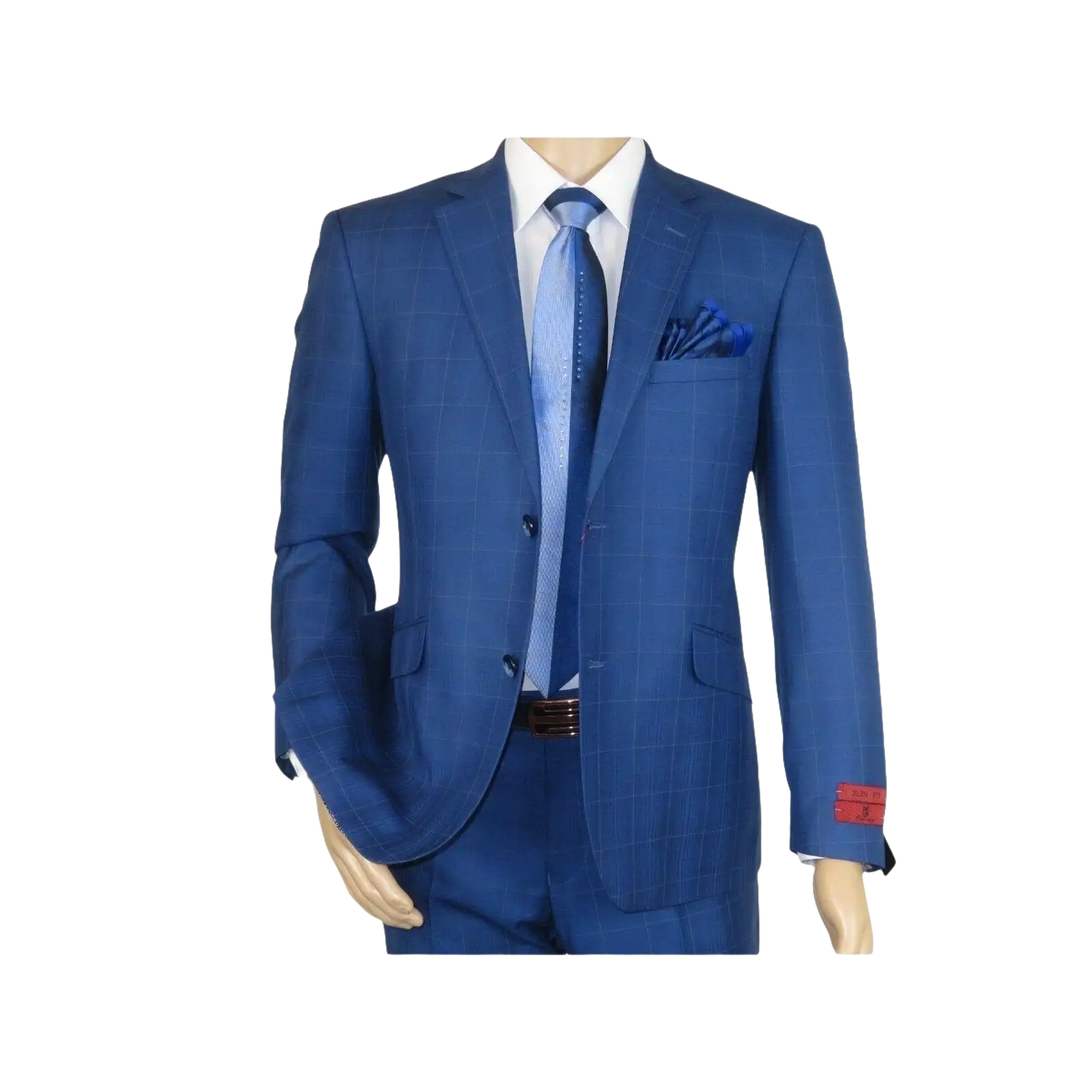 Men Suit By Renoir Window pane English Plaid Slim Fit Side Vents Fit 291 - 20 Blue - J.Valintin Men's Wear Legend - 93914