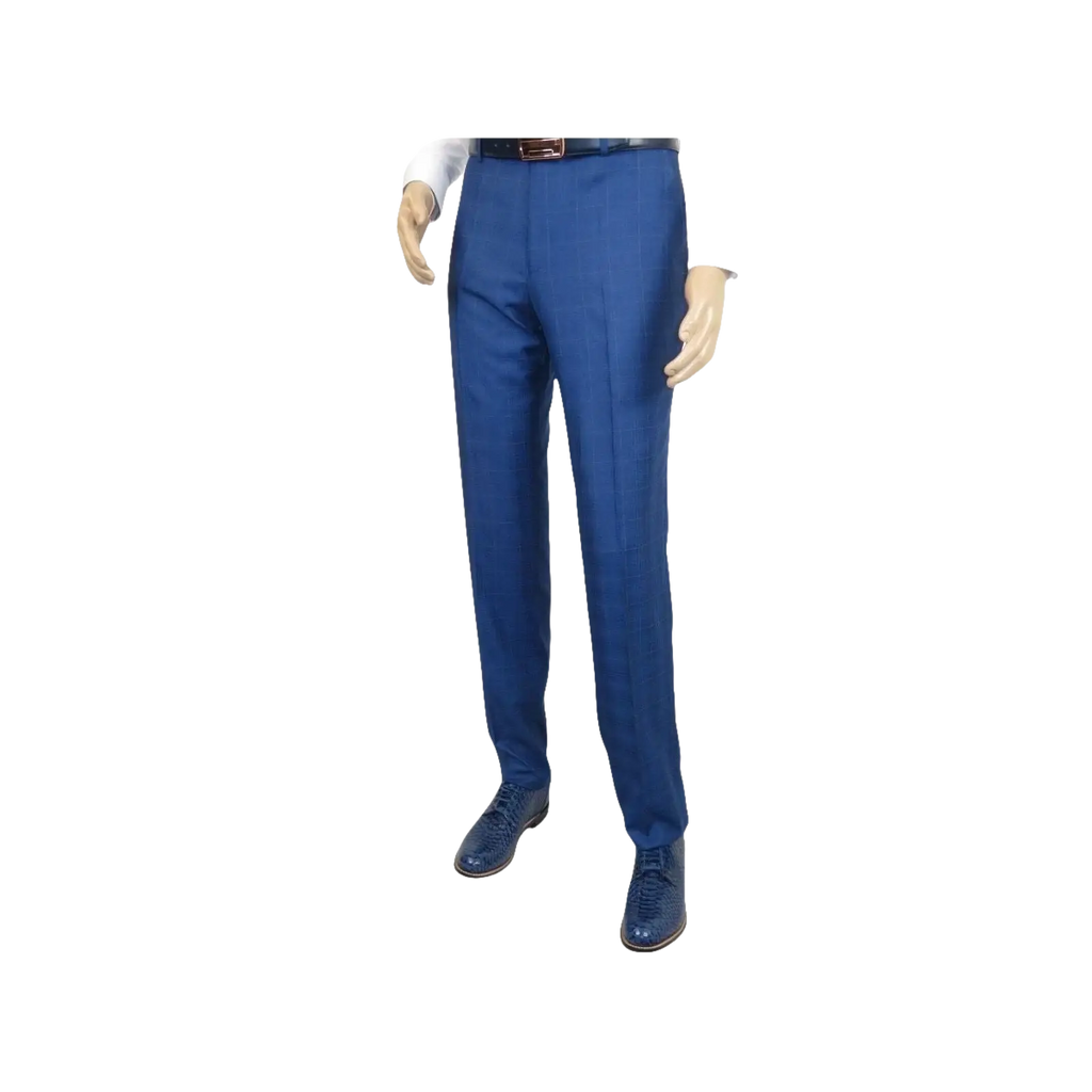 Men Suit By Renoir Window pane English Plaid Slim Fit Side Vents Fit 291 - 20 Blue - J.Valintin Men's Wear Legend - 93914