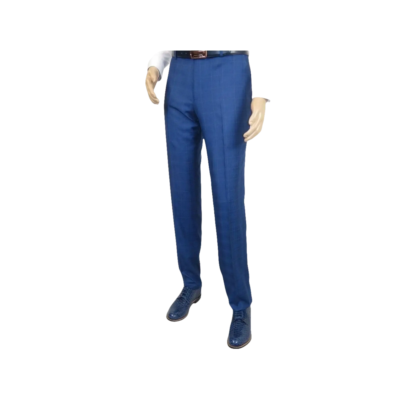 Men Suit By Renoir Window pane English Plaid Slim Fit Side Vents Fit 291 - 20 Blue - J.Valintin Men's Wear Legend - 93914