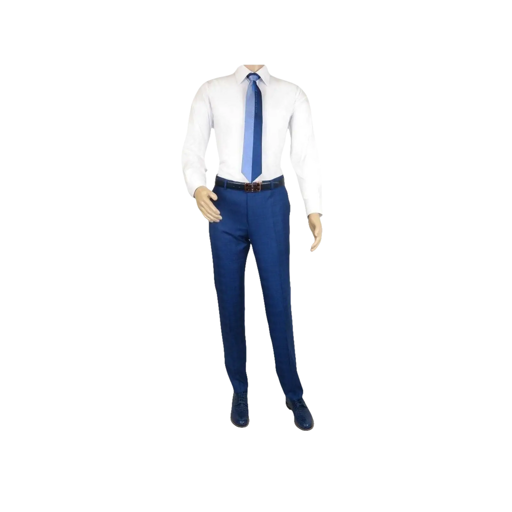Men Suit By Renoir Window pane English Plaid Slim Fit Side Vents Fit 291 - 20 Blue - J.Valintin Men's Wear Legend - 93914