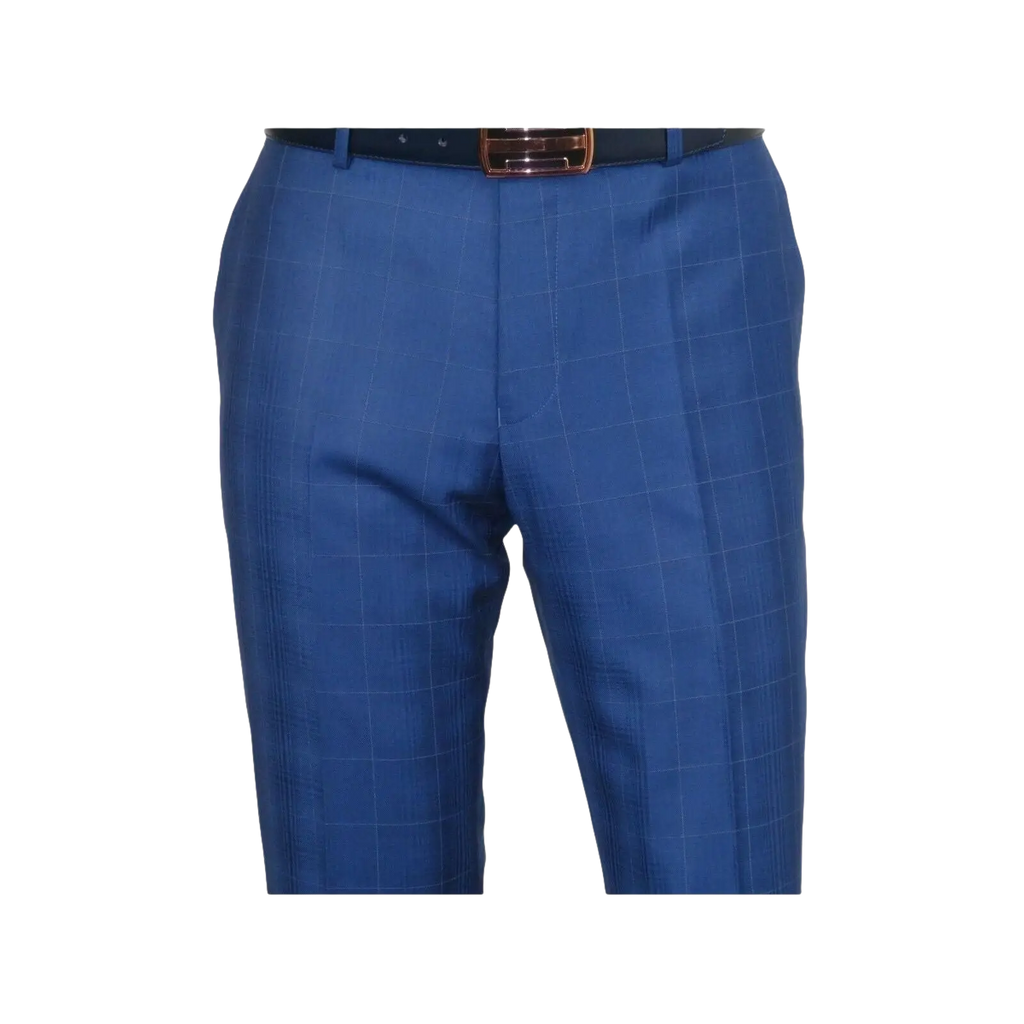 Men Suit By Renoir Window pane English Plaid Slim Fit Side Vents Fit 291 - 20 Blue - J.Valintin Men's Wear Legend - 93914