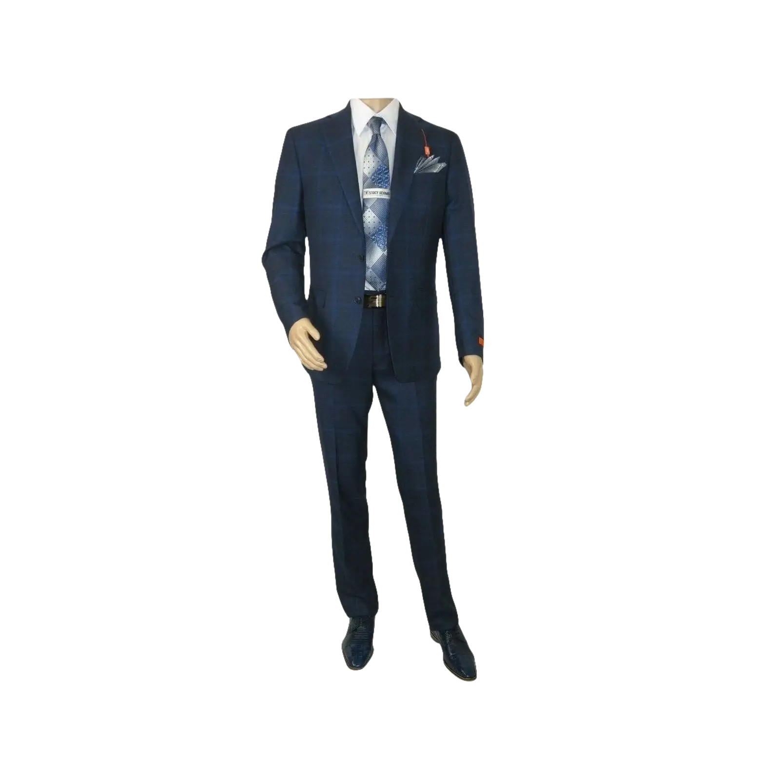 Men TALLIA Suit Wool Blend English Glen Plaid Classic 2Button VDVA2SVX0026 Blue - J.Valintin Men's Wear Legend - 16170